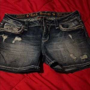 Rock Revival Women's Distressed Jean Shorts - Dark Blue